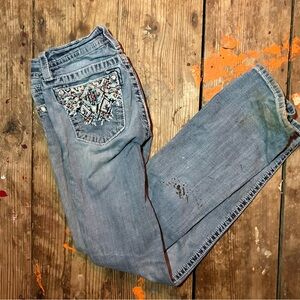 Miss Me Light Blue Straight Leg Jeans with Embroidery